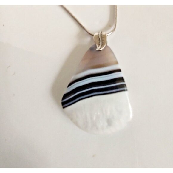 Polished Zebra Jasper Pendant & Sterling Silver Serpentine Necklace 925 Italy - Picture 3 of 13